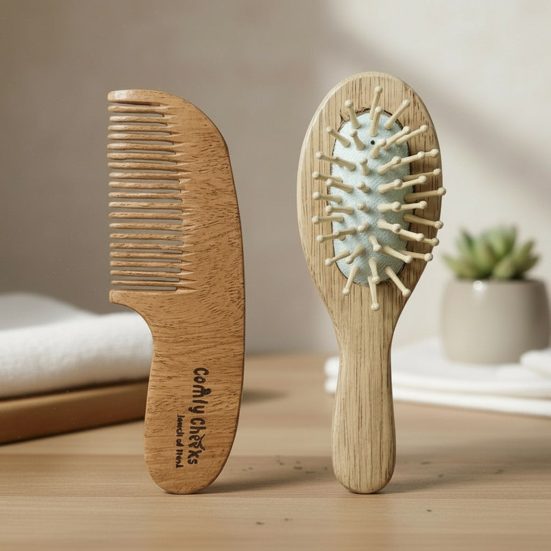Comfy Cheeks wooden hairbrush & comb