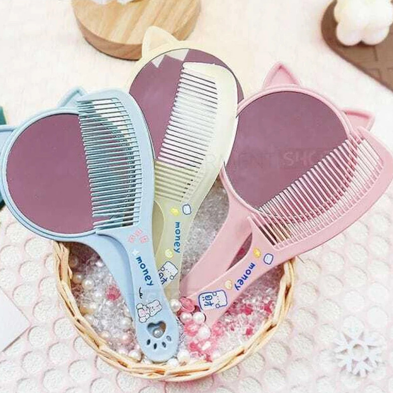 HANUMX 2 in 1 Portable Comb with Mirror Cute Cat Design