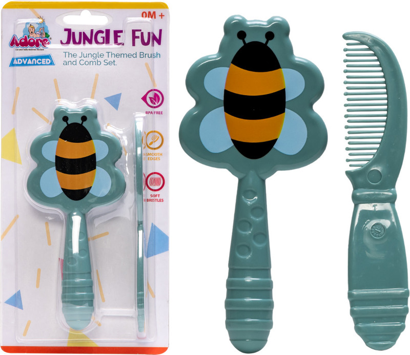 Adore Jungle Fun! Premium Baby Brush and Comb set- Round edge Bristles-BPA FREE