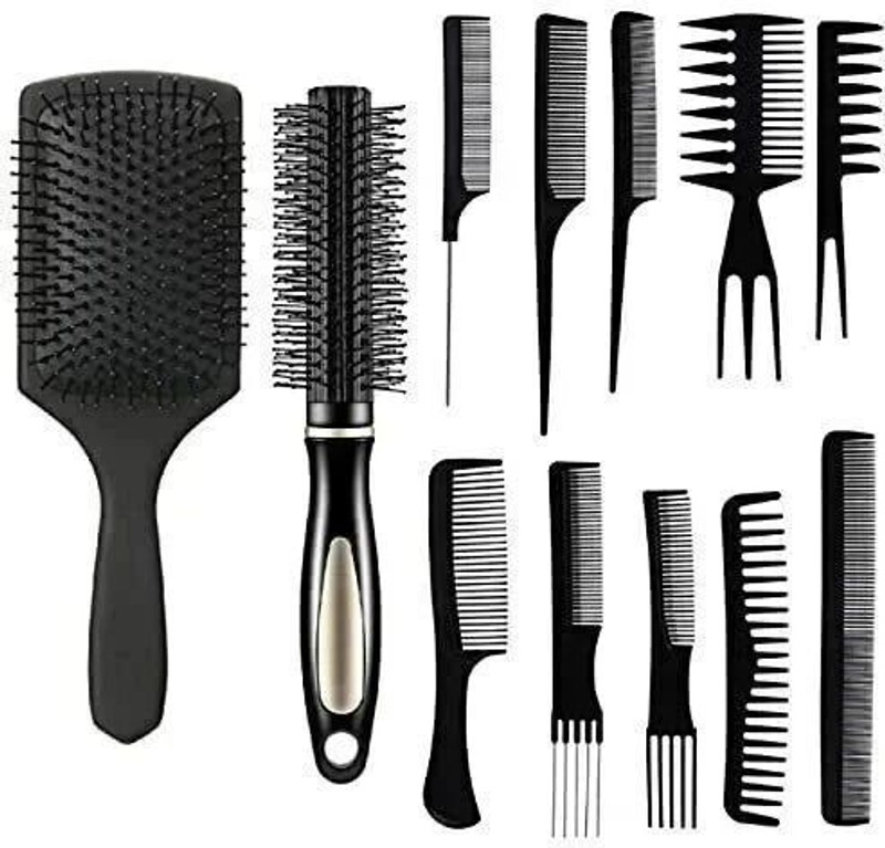 M.S TRADERS 12 PIECE COMBO WITH FLAT BRUSH ,ROLLER COMB.10 IN 1 COMB SET