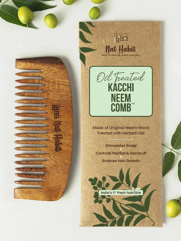 Nat Habit Wooden Bounce Comb for Hair Fall Control & Growth, Neem Comb for Women & Men