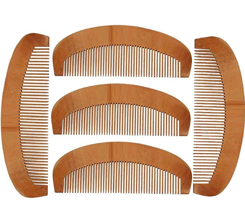 WECHARMERZ Portable Hair Care Toothed Massage Peach Wooden Comb Dark Brown Pack Of 5