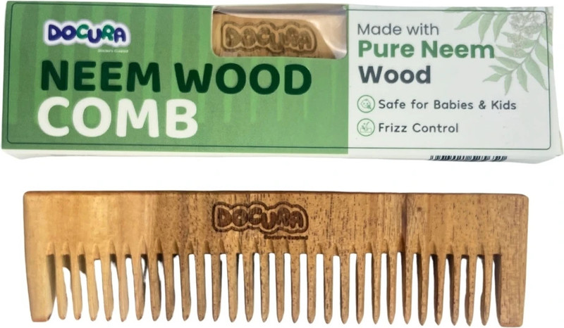 DOCURA Neem Hair Comb for kids, Men & Women. Wooden Comb for Detangling, Frizz Control.