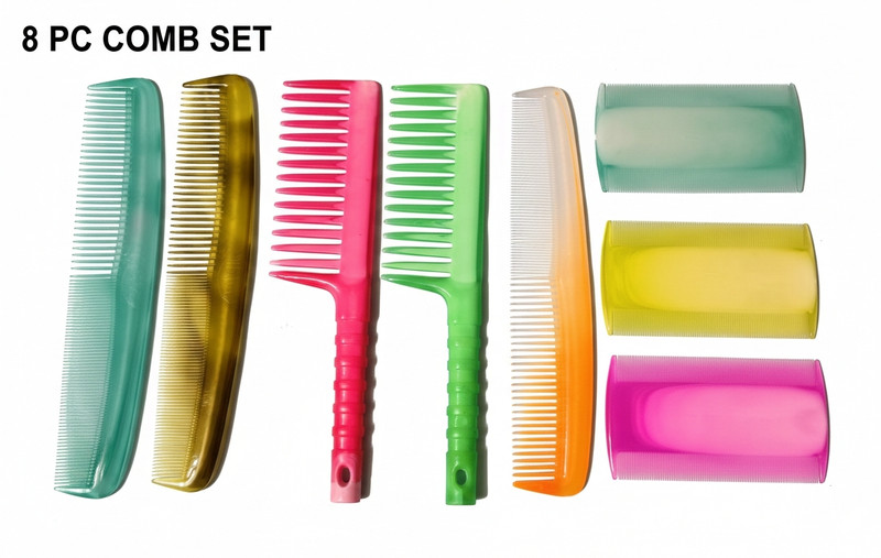 Shiva Collections 8 Piece Multicolor Hair Comb Set for Men, Women & Kids, Professional Salon Style