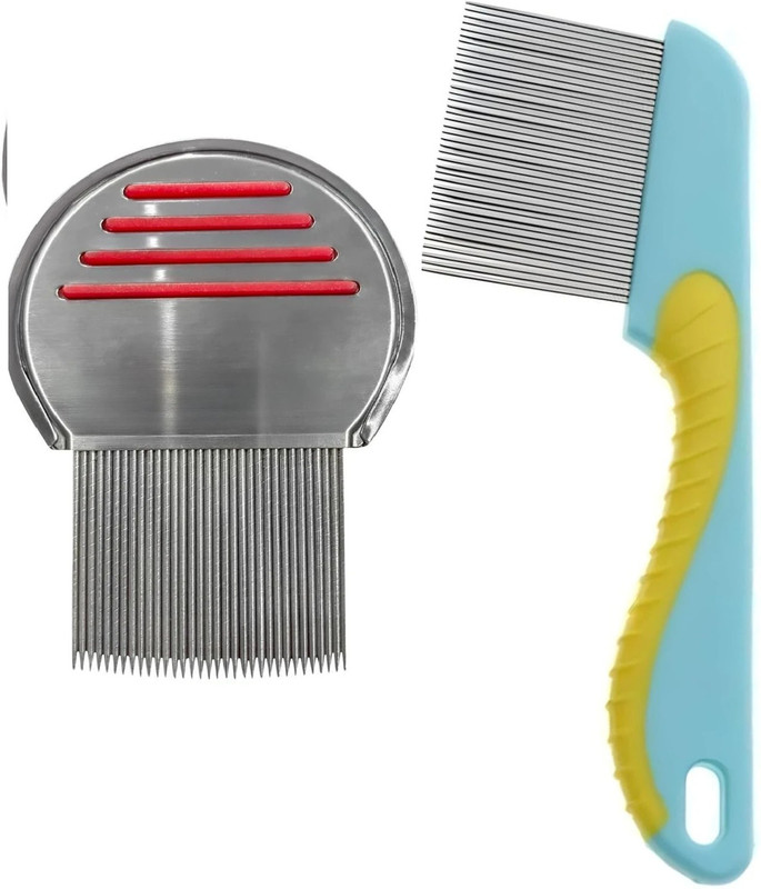 GLOWIS 2 Pc Lice & Nit Removal Comb Set | Stainless Steel Fine Teeth & Anti-Slip Handle