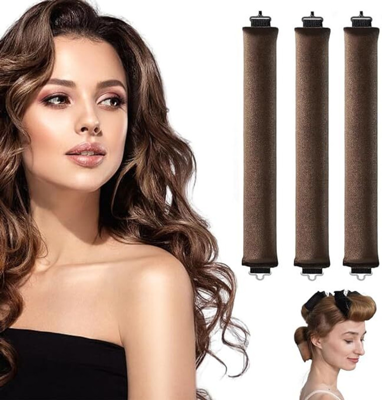 wynyc Heatless Hair Curler, Flexible Curling Rod with Hook, Satin Rollers Hair Curler(Brown)
