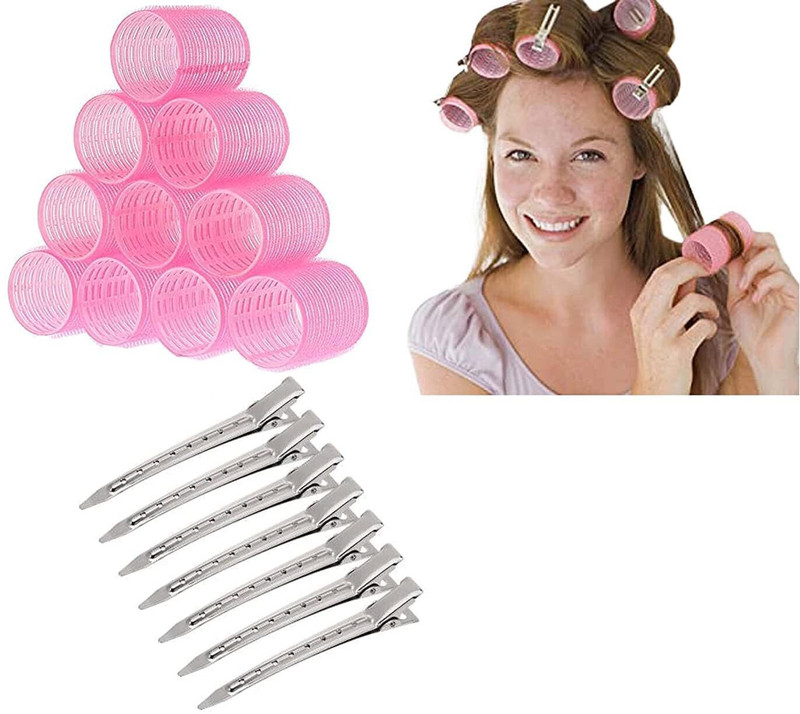 El Syco 6 Pcs Hair Rollers Curlers (Size- 3.5 x 6 cm) and 6 Pc Stainless Steel Clips Hair Curler(Multicolor)