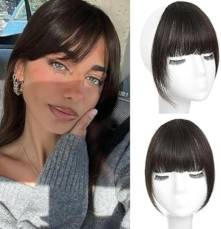 A H S Bang Clip On Clip In Front Bang Fringe for Daily Wear Natural Black Pack of 1 Hair Extension