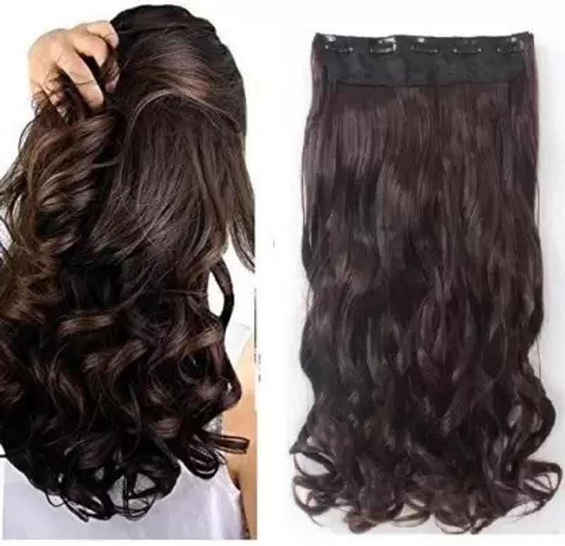 D-DIVINE 3/4 Full Head Curly/Wave Clip In Synthetic Extensions For Women 24 inch (Brown) Hair Extension