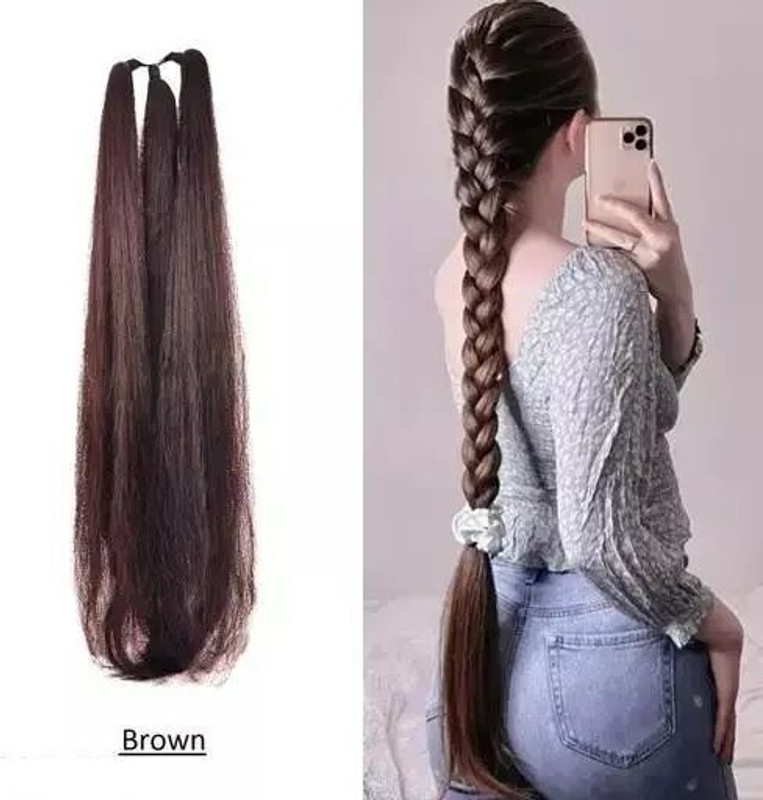 A H S Women's Thick Nylon Choti Long Baal Choti 26 Inch hair Choti Girls Brown 1Piece Hair Extension
