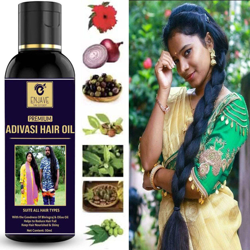 ENJAVE Ayurvedic Herbal Bhringraj and adivasi Hair Oil Help Hair Growth 100%Healthier Hair Oil(50 ml)