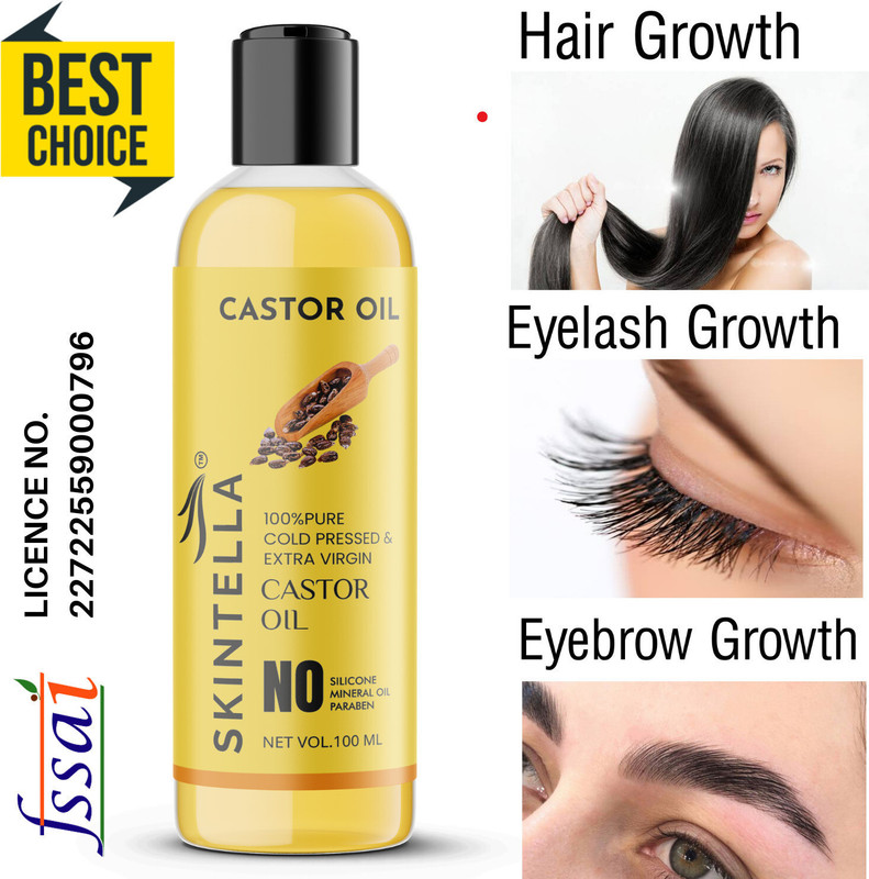 Skintella Cold-Pressed Extra Virgin Castor oil -For Hair,Skin,Eyebrow & Eyelashes Growth Hair Oil(100 ml)