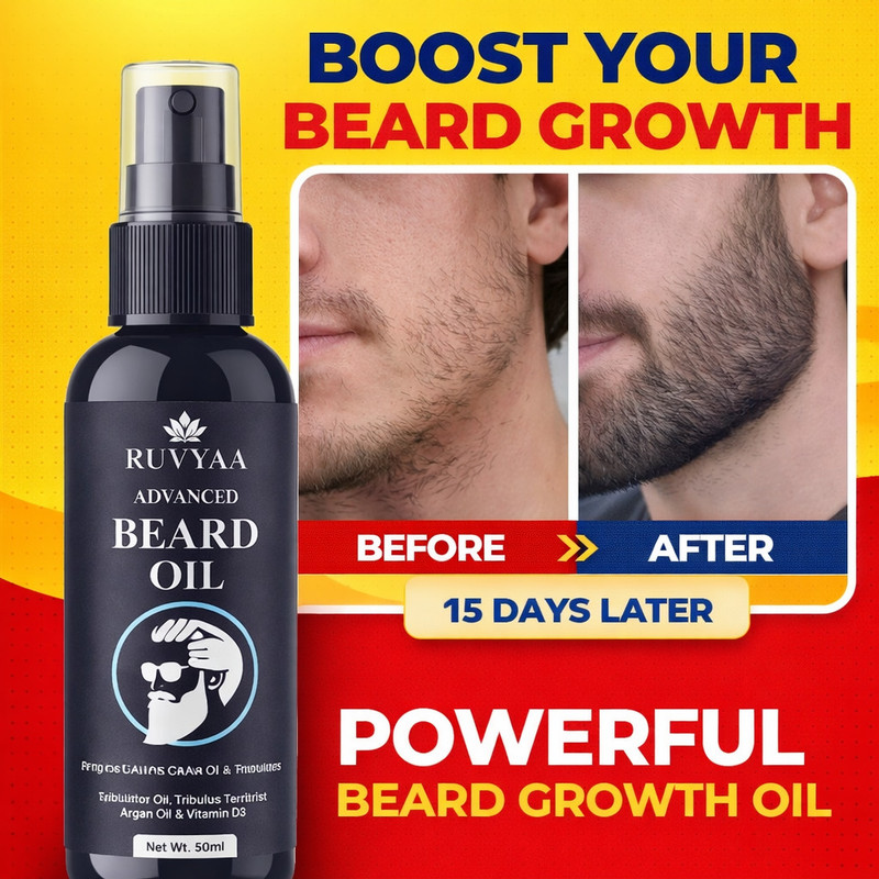 RUVYAA Advance Beard Growth Oil with Castor Oil & Argan Oil | Beard Thickening Hair Oil(50 g)