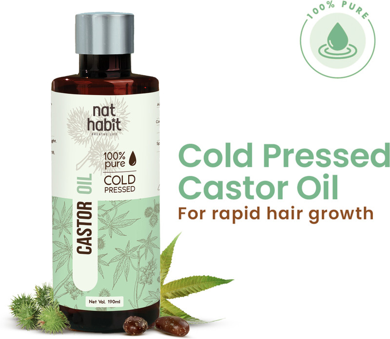 Nat Habit Castor Oil Cold Pressed | Pure Castor Oil for Hair & Skin Care Hair Oil(190 ml)
