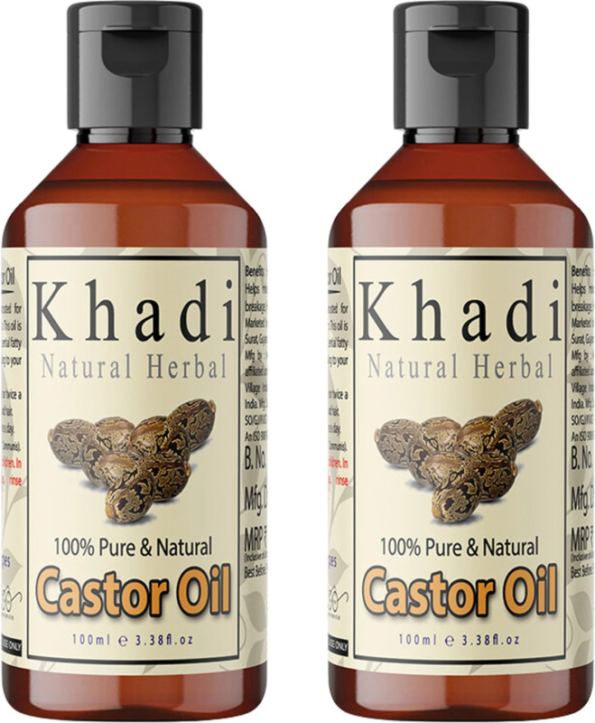khadi natural herbal herbal Pure and Natural Castor Oil 100 ml pack of 2 Hair Oil(200 ml)