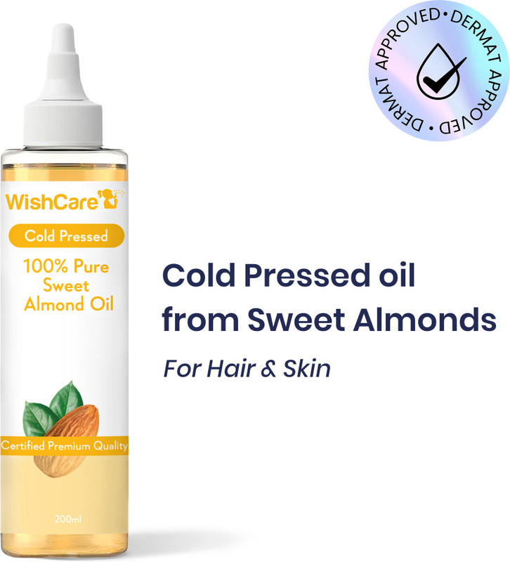 WishCare Pure Cold Pressed Sweet Almond Oil for Healthy Hair and Glowing Skin Hair Oil(200 ml)