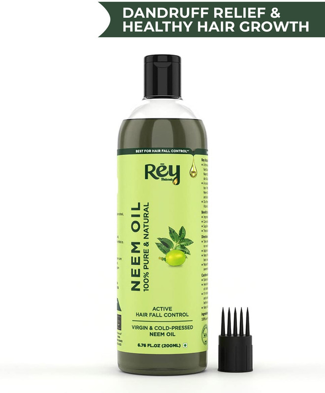 Rey Naturals Neem Oil - 100% Pure, Natural & Cold Pressed for Dandruff & Scalp Infection Hair Oil(200 ml)