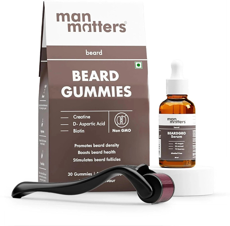 Man Matters Ultimate Beard Growth Kit | Beard Serum, Beard Gummies & 0.5mm Derma Roller Hair Oil(30 ml)