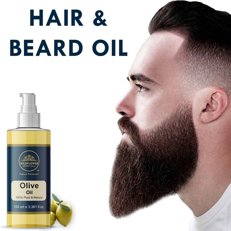 Wildflower essentials Olive Oil For Hair & Beard Growth, Nourishes & Strengthens Uneven Patchy Beard Hair Oil(100 ml)