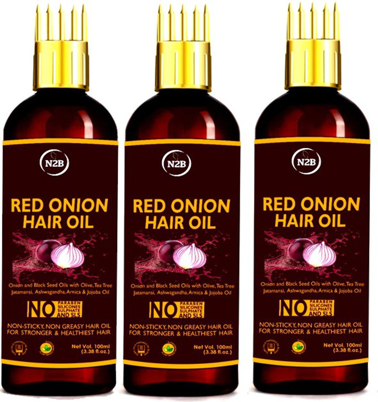 N2B AYURVEDA Red Onion Hair Oil - WITH COMB APPLICATOR - Controls Hair Fall I Strong hair(Pack of 3, 300)