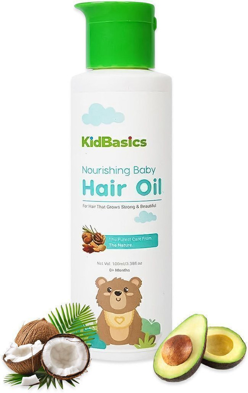 KIDBASICS Baby Hair Oil for Soft Hair | Coconut & Almond Oil | Gentle Scalp Care Hair Oil(100 ml)