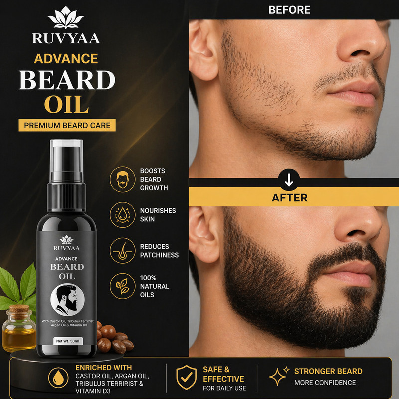 RUVYAA Herbal Beard Oil Fast Beard Growth | Beard Thickening & Beard Conditioning Oil Hair Oil(50 ml)