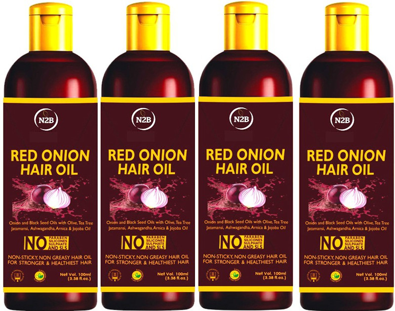 N2B AYURVEDA Red Onion Hair Oil - Controls Hair Fall I Long & strong hair(Pack of 4, 400 ml)