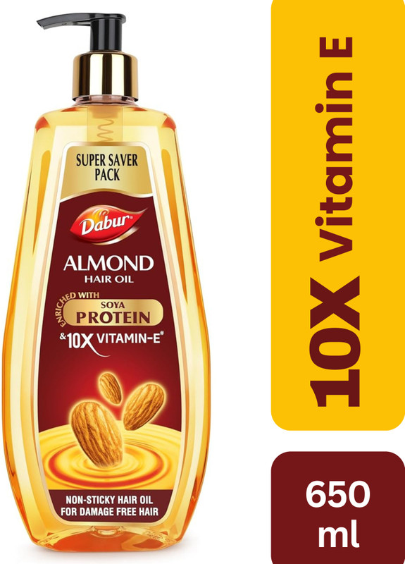 Dabur Almond with 10X Vitamin E Nourishment & Keratin Protein for Hair Fall Control Hair Oil(650 ml)
