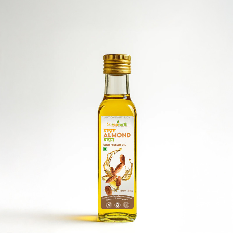 Sugan Earth Cold Pressed Sweet Almond Oil For Hair, Skin|100% Natural Kachi Ghani Badam Tel| Hair Oil(250 ml)