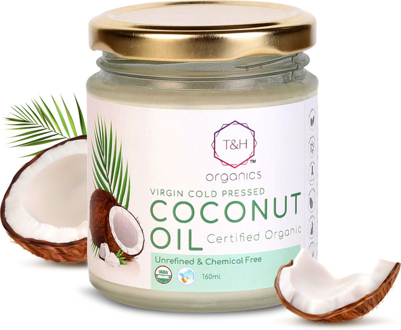 T&H Organics Organics Extra Virgin Cold Pressed Coconut Oil Hair Oil(160 ml)
