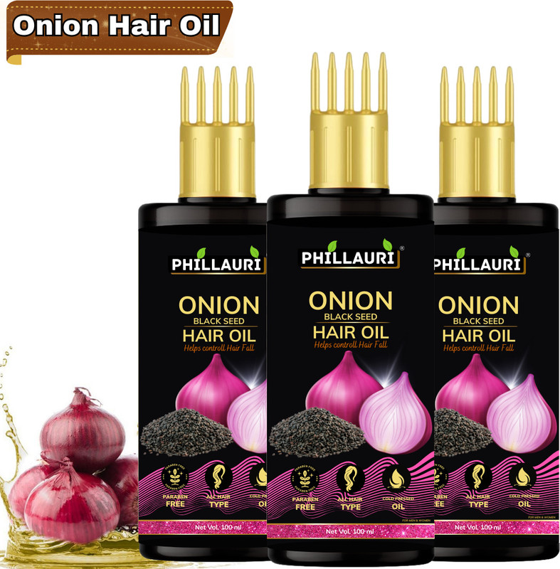 Phillauri Onion Oil for Hair Regrowth Aryuvedic Hair Oil 100ml (Pack of 3) Hair Oil(300 ml)