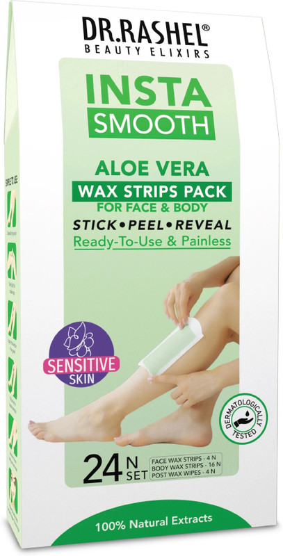 DR.RASHEL Insta Smooth Aloe Vera Wax Strip Painless Pack for Face & Body Stick Peal Reveal Strips(24 Strips)