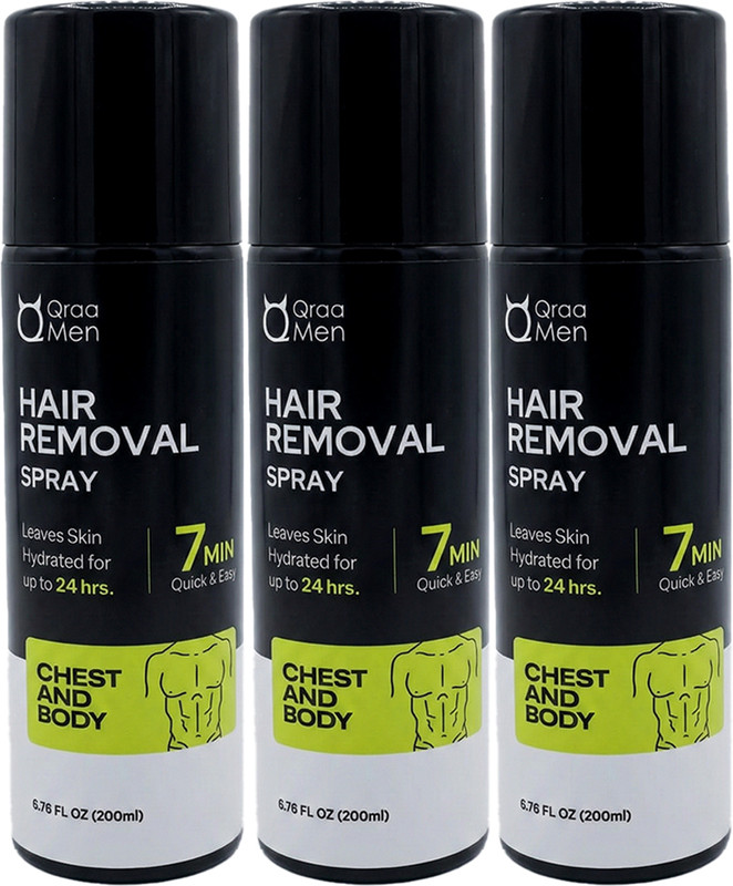 Qraa Men Hair Removal Cream for Chest, Back, Legs, Under Arms & Intimate Area Spray(600 ml, Set of 3)
