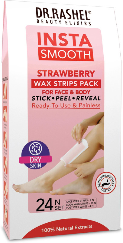 DR.RASHEL Insta Smooth Strawberry Wax Strips | Face & Body Stick Peel Reveal Strips� Strips(24 Strips)