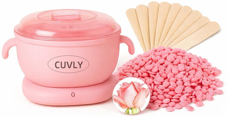 CUVLY Silicone Wax Heater Kit with 100g Wax Beans & 10 Wooden Sticks – Pink Wax(100 g)