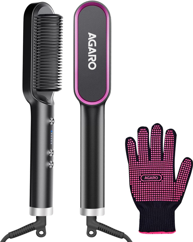 AGARO Hair Straightening Brush, Hair Straightening Comb For Women, Fast Heating, 5 Heat Settings