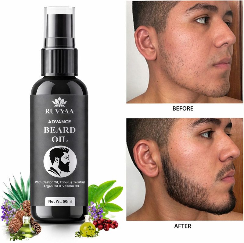 RUVYAA Beard Care Oil Men Beard Growth Booster Castor Oil Tribulus Argan Oil Hair Oil(50 ml)