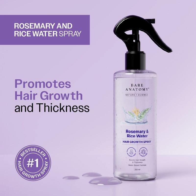 BARE ANATOMY Rosemary Water Spray for Hair Growth, Thickness & Hairfall Control, 100% Natural Hair Spray(200 ml)