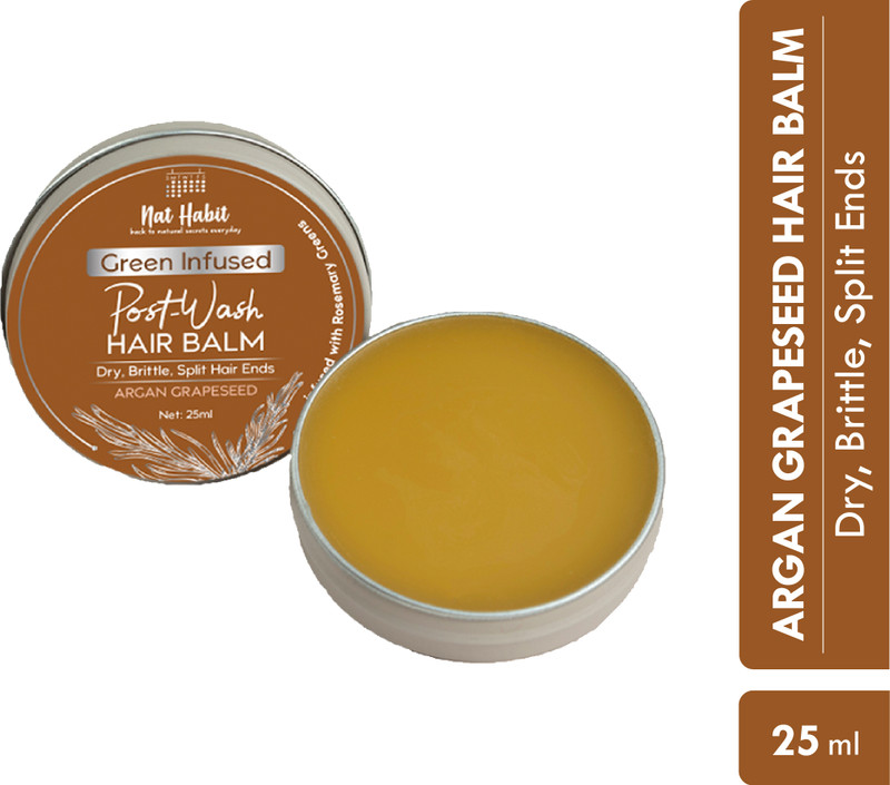 Nat Habit Argan Grapeseed Post-Wash Hair Balm | Split Ends, Hair Smoothening, Straightening, Conditioning | Frizzy Hair Treatment | Ayurvedic, Herbal | FRESH KitchenMade, Infused with Rosemary & Oils Hair Balm(25 ml)