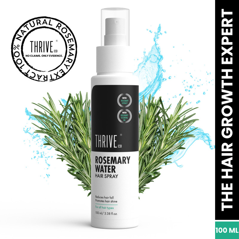 ThriveCo Rosemary Water Hair Spray | With 100% Natural Rosemary Extract, Rice Water & Hyaluronic Acid | For Hair Growth, Hair Fall Control, Hair Conditioning & Hair Shine | Men & Women, 100ml