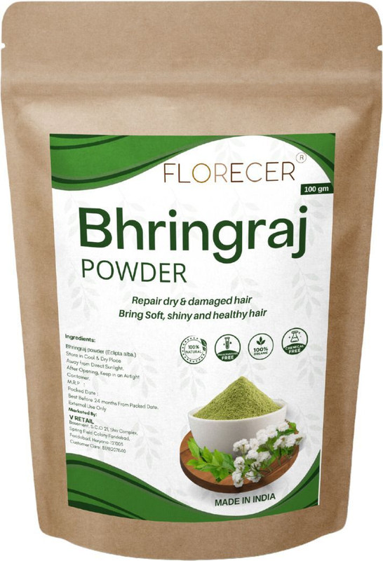 FLORECER Bhringraj Powder Organic For All Hair Type | Skin And Hair Care - 100 Gram(100 ml)