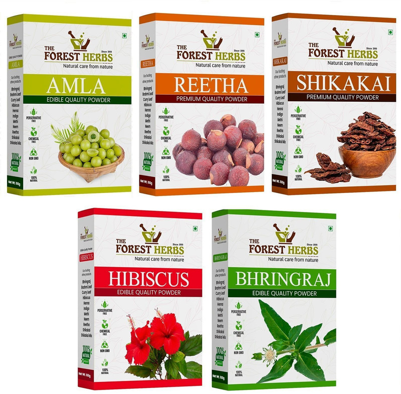 The Forest Herbs Natural Care From Nature Amla, Reetha, Shikakai, Bhringraj & Hibiscus Powder - Hair Combo Pack Each 100g(500 g)