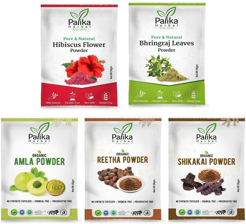 Palika Herbal Pure Organic Amla,Reetha,Shikakai,Bhringraj,Hibiscus Powder Combo for Hair(250 g)