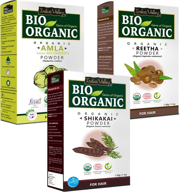 Indus Valley BIO Organic Amla Powder Shikakai Powder & Reetha Powder Hair Care Combo 30gEach(90 g)