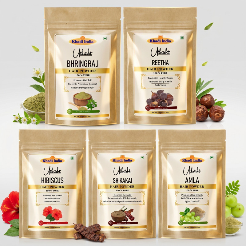 Utkrisht Amla, Reetha, Shikakai, Bhringraj, Hibiscus Powder - Hair Pack Combo Pack(500 g)