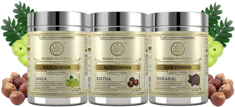 KHADI NATURAL Amla Reetha Shikakai Powder Combo for Hair Care(450 g)
