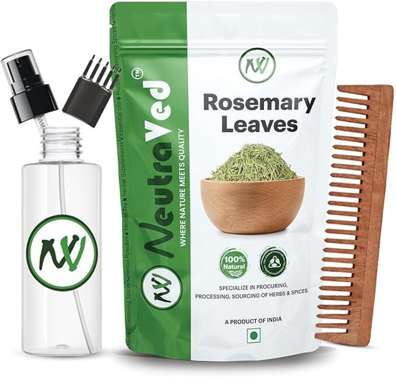 NeutraVed Rosemary Leaves For Hair Growth | Rosemary Water Spray Bottle + Neem Comb(50 g)