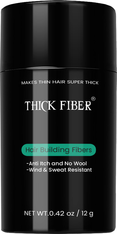 THICK FIBER Hair Building Fibers (BLACK) For Thinning Hair & Bald spots Hair Loss Concealer in seconds Hair Volumizer Hair Volumizer For Men & Women(12 g)