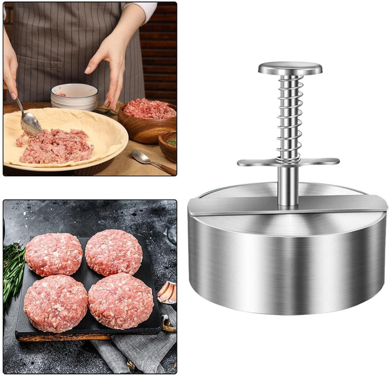 PORMONO Cold burger tikki maker Stainless Steel Hamburger Patty Maker Manual Dough Press(burger tikki maker)