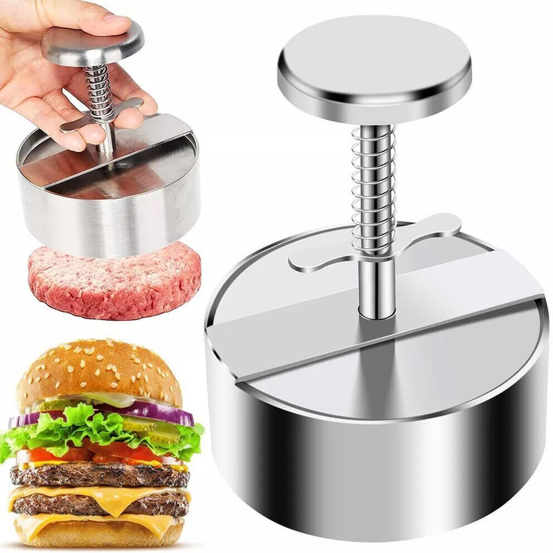 HARIVAR MART Cold Adjustable Hamburger Patty Maker, Non Stick Patty Making Molds Manual Dough Press(Burger Press, Stainless Steel Hamburger Patty Maker)